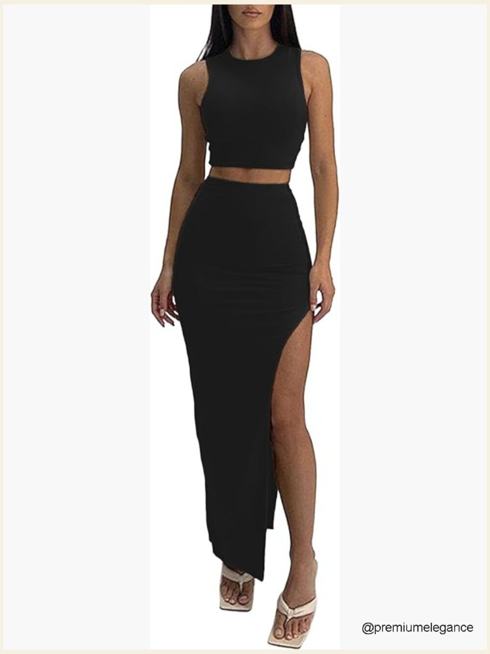 Sexy 2 Piece Maxi Skirt Set - Bodycon Crop Top & High Slit Skirt